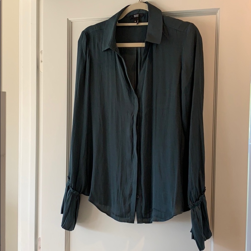 Size M Paige Abriana teal blue poly satin blouse.